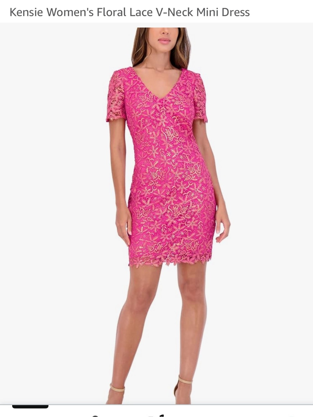 Kensie Hot Pink Floral Lace V-Neck Mini Dress